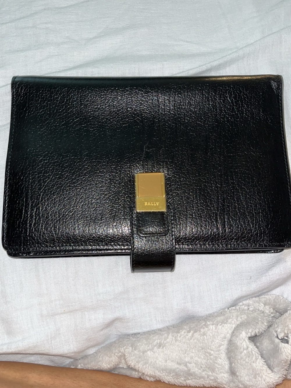 Bally Black Leather Clutch with Gold Hardware
